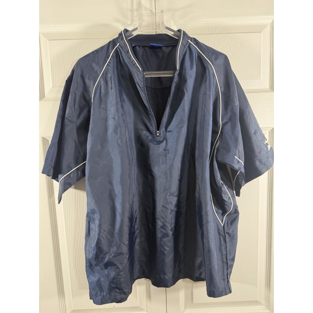 Mizuno Mens 1/4 Zip vented windbreaker short sleeve navy baseball jacket medium